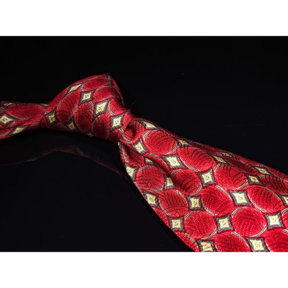 Villa Bolgheri Red Pale Yellow Geometric 100% Silk Men's Designer Tie - Picture 1 of 5